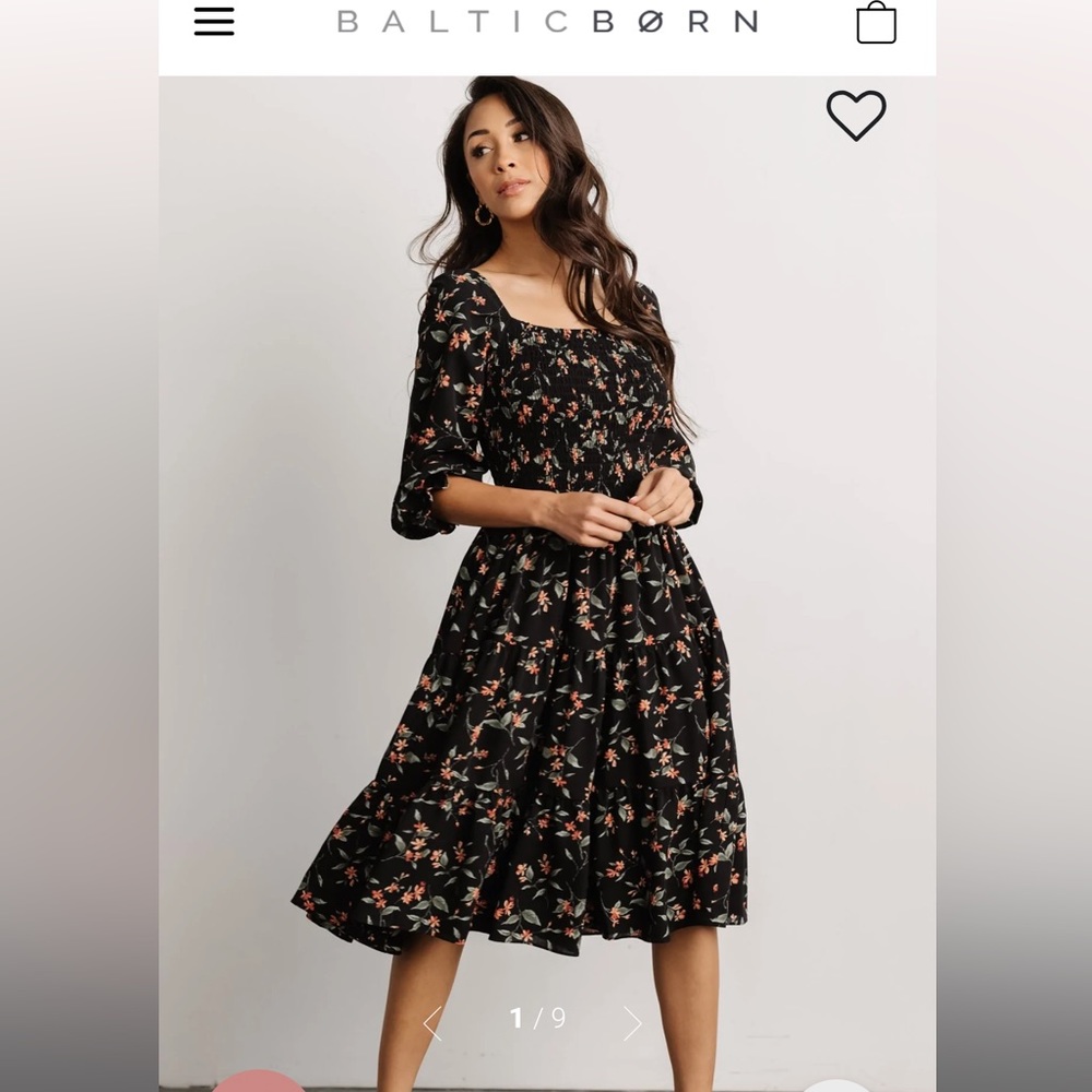 Baltic Born Black Midi Dress with Floral Print